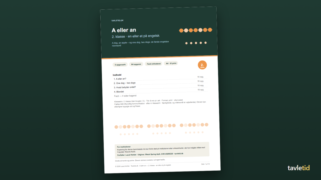 A eller an 2. klasse – en eller et på engelsk – forsiden af hæftet (PDF, 10 sider)