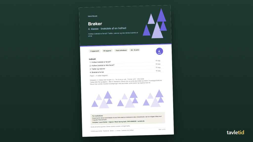 Brøker 4. klasse – brøkdele af en helhed – forsiden af hæftet (PDF, 10 sider)