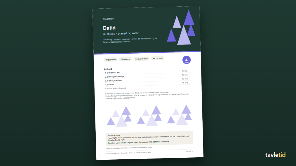 Datid 4. klasse – played og went – forsiden af hæftet (PDF, 10 sider)