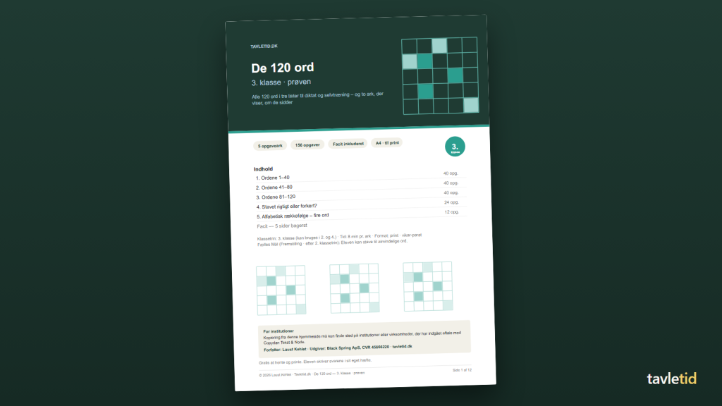 De 120 ord 3. klasse – prøven – forsiden af hæftet (PDF, 12 sider)
