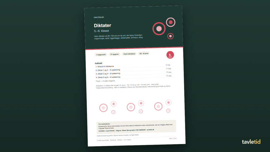 Diktater 5.–6. klasse – forsiden af hæftet (PDF, 10 sider)