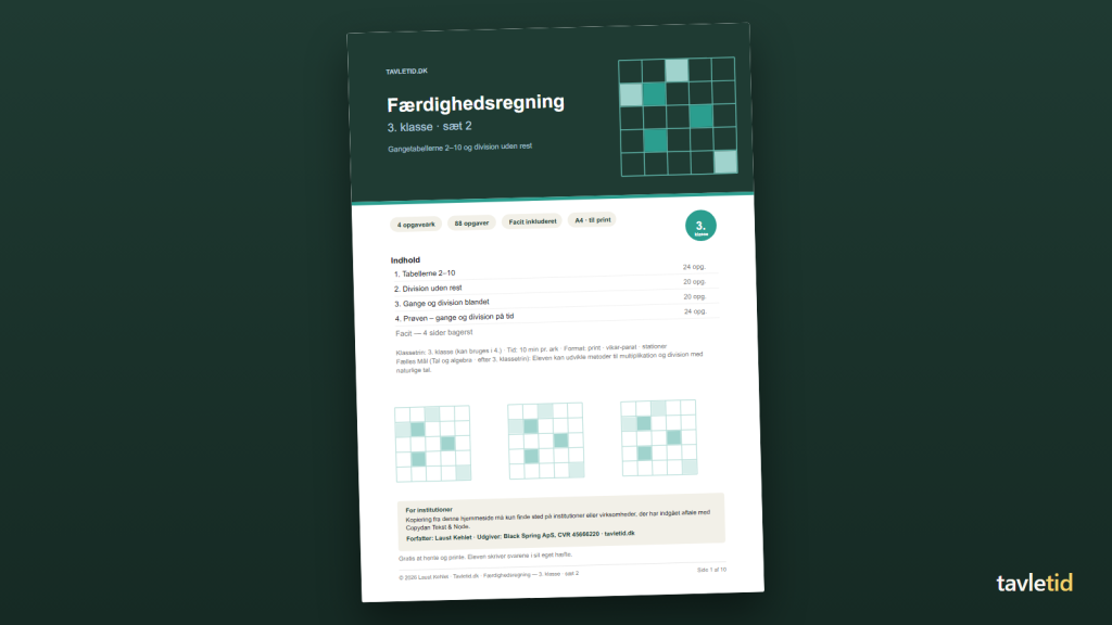 Færdighedsregning 3. klasse – sæt 2 – forsiden af hæftet (PDF, 10 sider)