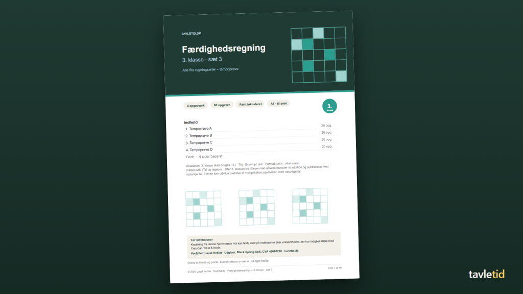 Færdighedsregning 3. klasse – sæt 3 – forsiden af hæftet (PDF, 10 sider)