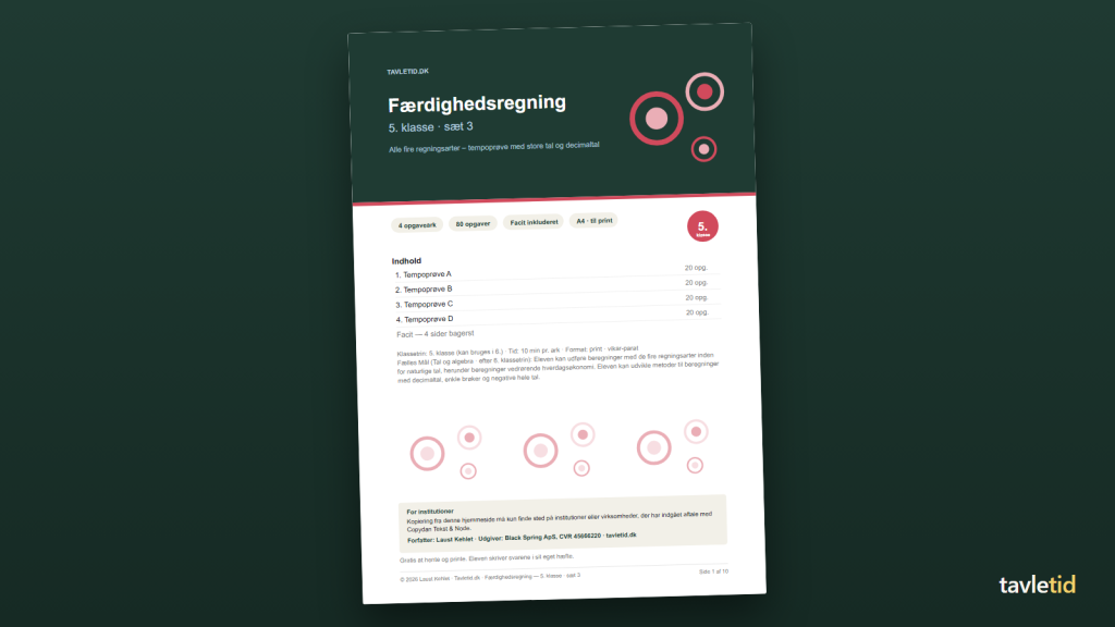 Færdighedsregning 5. klasse – sæt 3 – forsiden af hæftet (PDF, 10 sider)