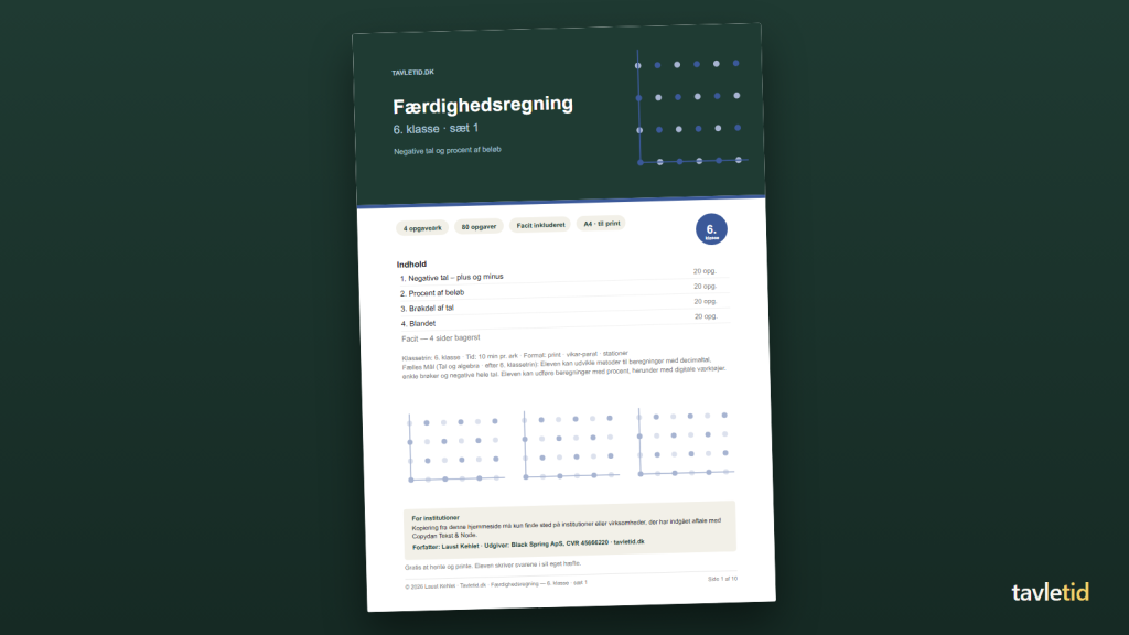 Færdighedsregning 6. klasse – sæt 1 – forsiden af hæftet (PDF, 10 sider)