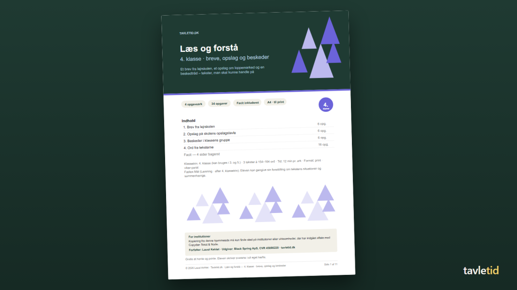 Læs og forstå 4. klasse – breve, opslag og beskeder – forsiden af hæftet (PDF, 11 sider)