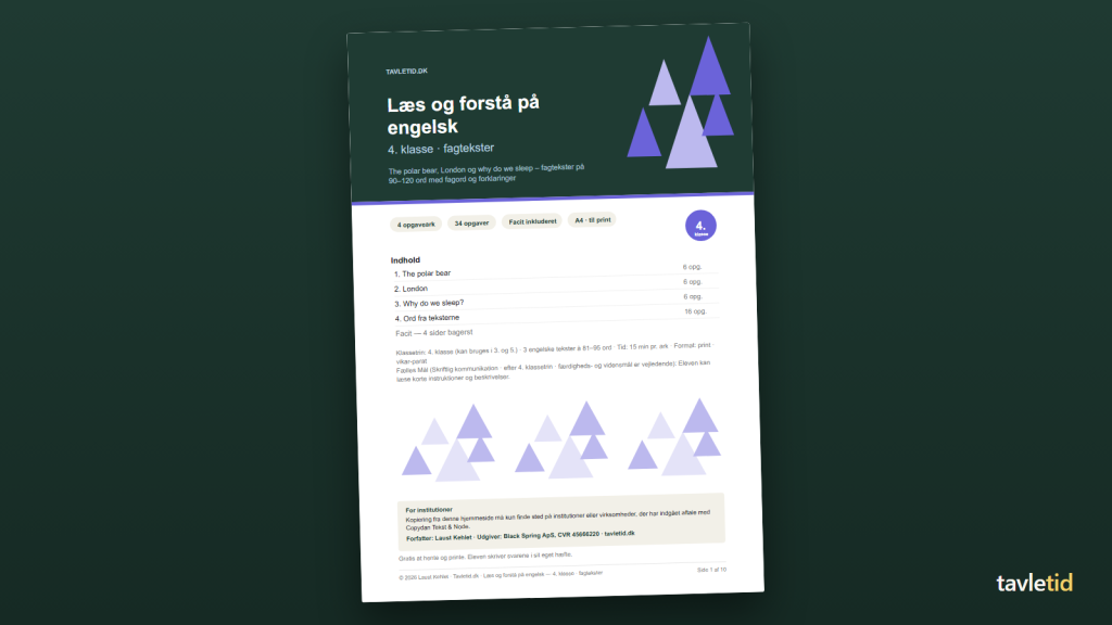 Læs og forstå på engelsk 4. klasse – fagtekster – forsiden af hæftet (PDF, 10 sider)