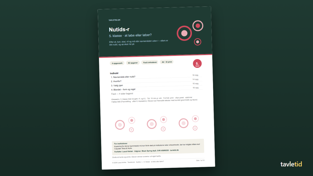 Nutids-r 5. klasse – at løbe eller løber? – forsiden af hæftet (PDF, 10 sider)