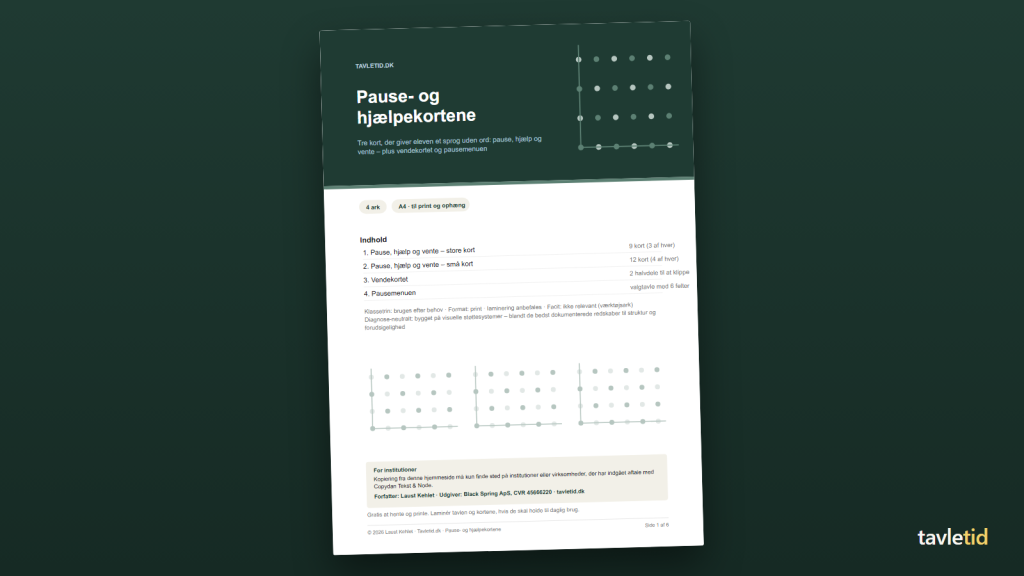 Pause- og hjælpekort – forsiden af hæftet (PDF, 6 sider)