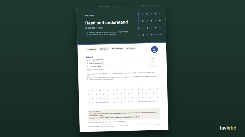 Read and understand 6. klasse – facts – forsiden af hæftet (PDF, 8 sider)