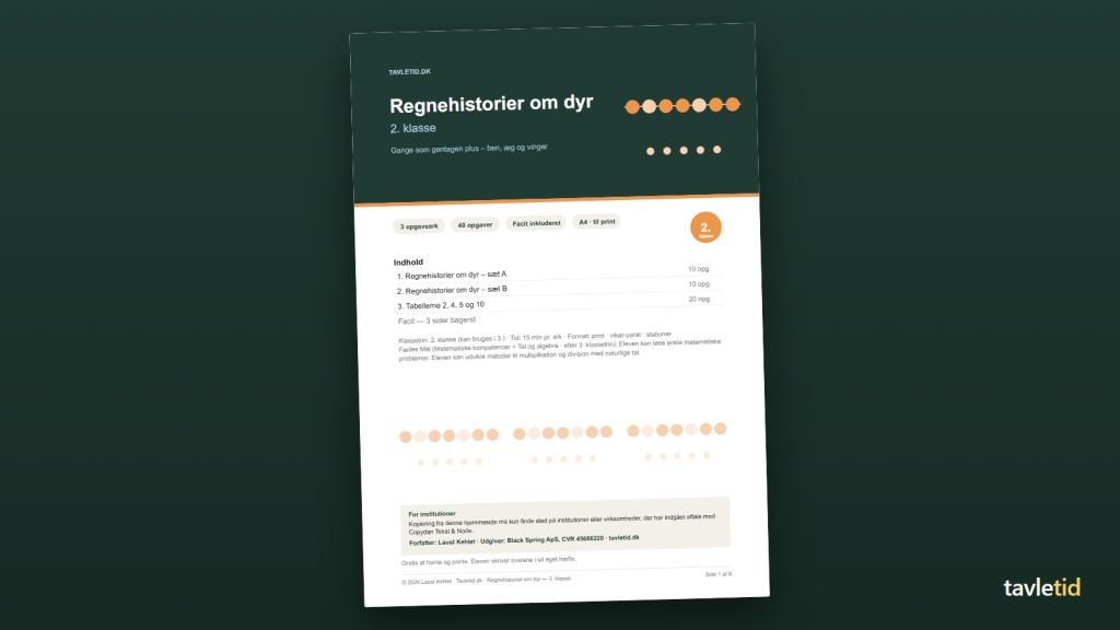 Regnehistorier om dyr – 2. klasse – forsiden af hæftet (PDF, 8 sider)