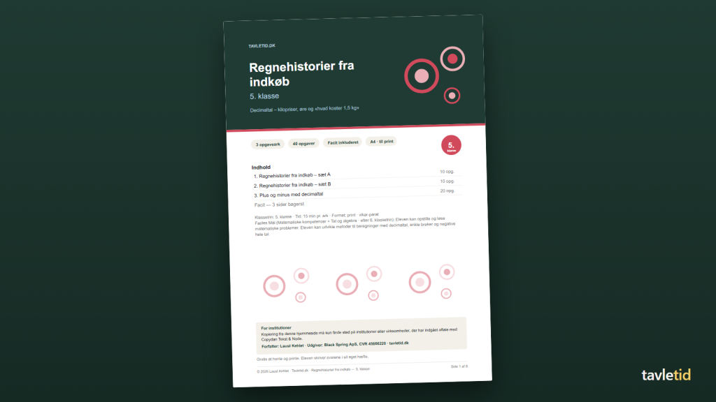 Regnehistorier fra indkøb – 5. klasse – forsiden af hæftet (PDF, 8 sider)