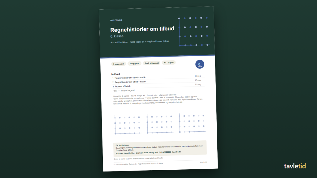 Regnehistorier om tilbud – 6. klasse – forsiden af hæftet (PDF, 8 sider)