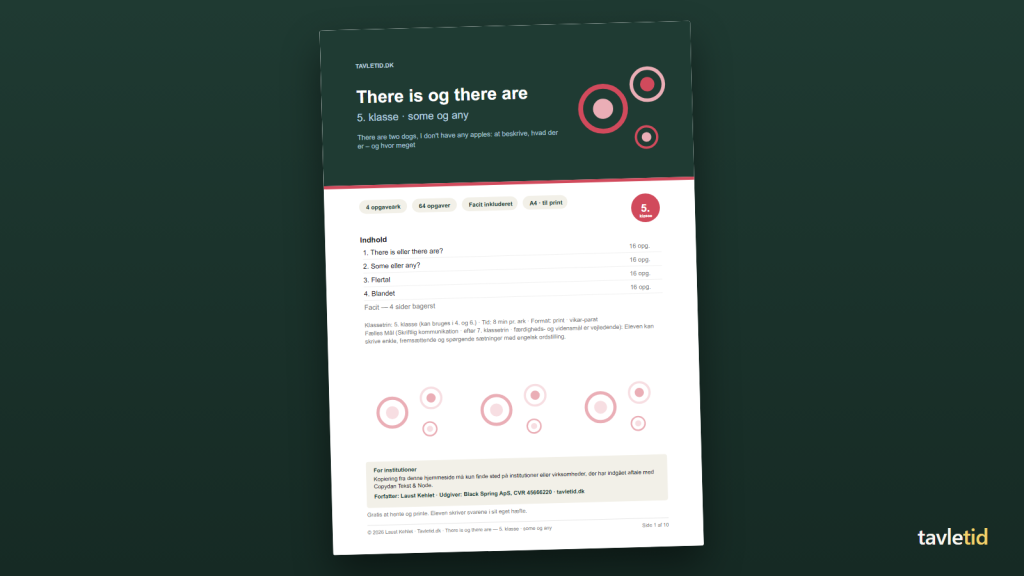 There is og there are 5. klasse – some og any – forsiden af hæftet (PDF, 10 sider)