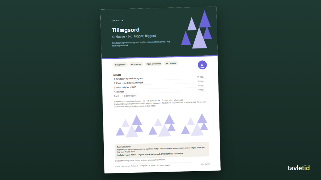 Tillægsord 4. klasse – big, bigger, biggest – forsiden af hæftet (PDF, 10 sider)
