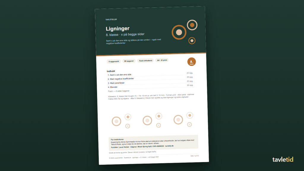Ligninger 8. klasse – x på begge sider – forsiden af hæftet (PDF, 10 sider)